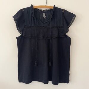 ANTHROPOLOGIE EUC Classic Black Light Weight Tassel Tie Bohemian Blouse